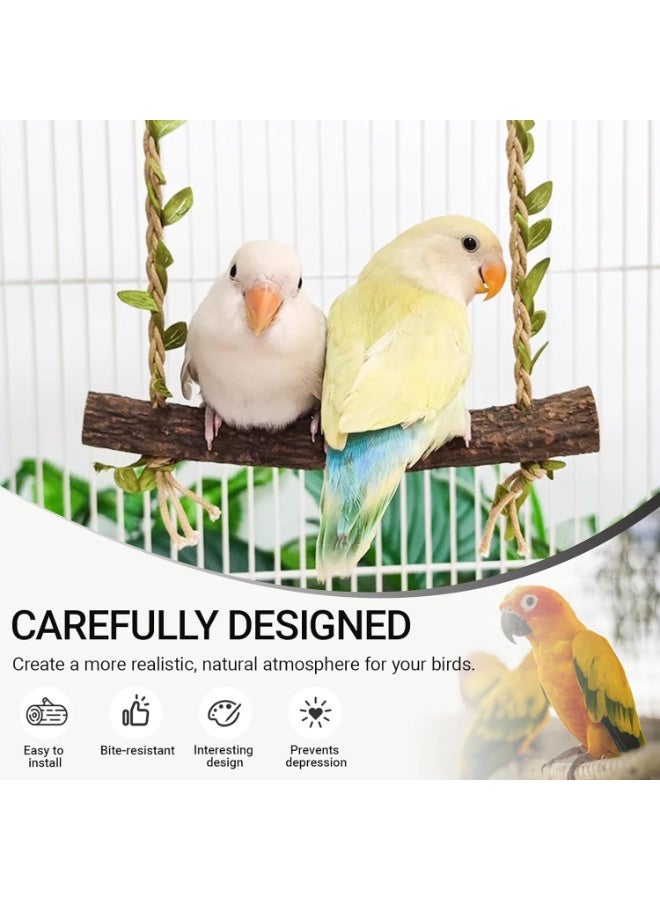 Wood Birds Cage Swing, Bird Perch Stand with Metal Hooks, Parrot Rope Swing Hanging Toy, Bird Chewing Toy, Training Stand Holder for Budgie Conure Finches, Cockatiel, Lovebird - Image 5